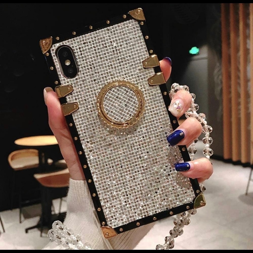 ✨Silver Bling Square iPhone Case with Finger Ring✨